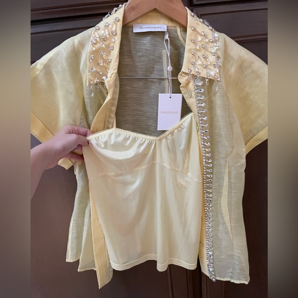 NWT CO ORD SET Zimmermann Matchmaker Floral Diamante Skirt & Linen Blouse size 1 - Picture 10 of 15